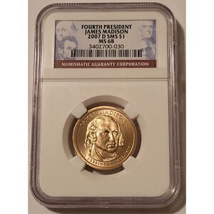 2007 D James Madison Presidential Dollar SMS MS68 NGC